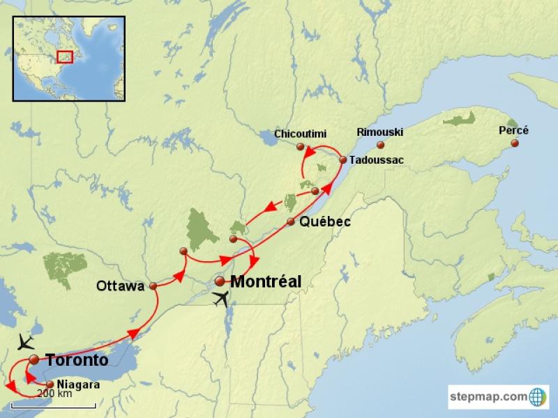 Un itinéraire spécialement pensé pour les familles, avec des étapes courtes. Avec les chutes du Niagara et toute la nature du Québec et de l'Ontario...