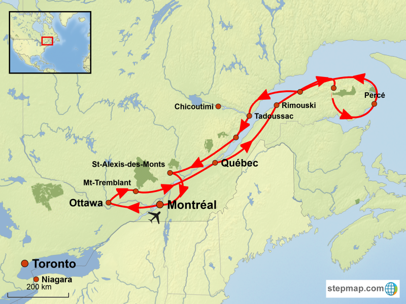 L'essentiel du Québec, d'Ottawa au Rocher Percé, avec les Laurentides, le Charlevoix, les parcs nationaux, les montagnes de la Gaspésie et les routes du bord de mer.