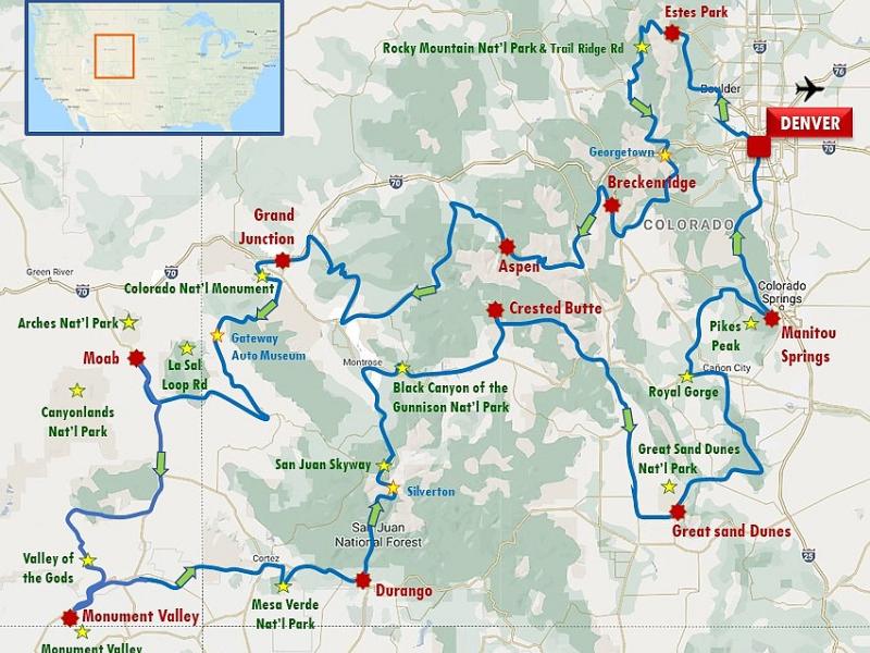 Les plus belles routes du Colorado et de l'Utah. Avec Denver, les parcs de Rocky Mountain, Arches, Canyonlands, Monument Valley... Et Pikes Peak à 4.000m!