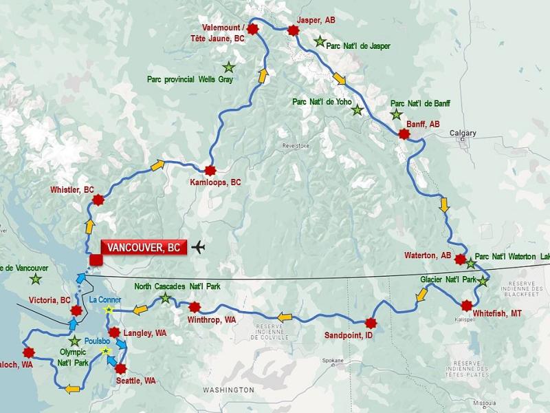 Les Rocheuses canadiennes & américaines, avec les parcs de Yoho, Banff, Waterton Lakes, Glacier, North Cascades et Olympic. Avec Seattle, Victoria et Vancouver.