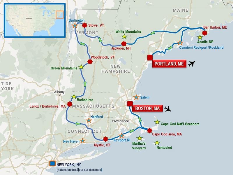 Au départ de Boston, ville des pères fondateurs, un voyage découverte au fils des trésors de la Nouvelle-Angleterre, côté océan et côté montagne !
