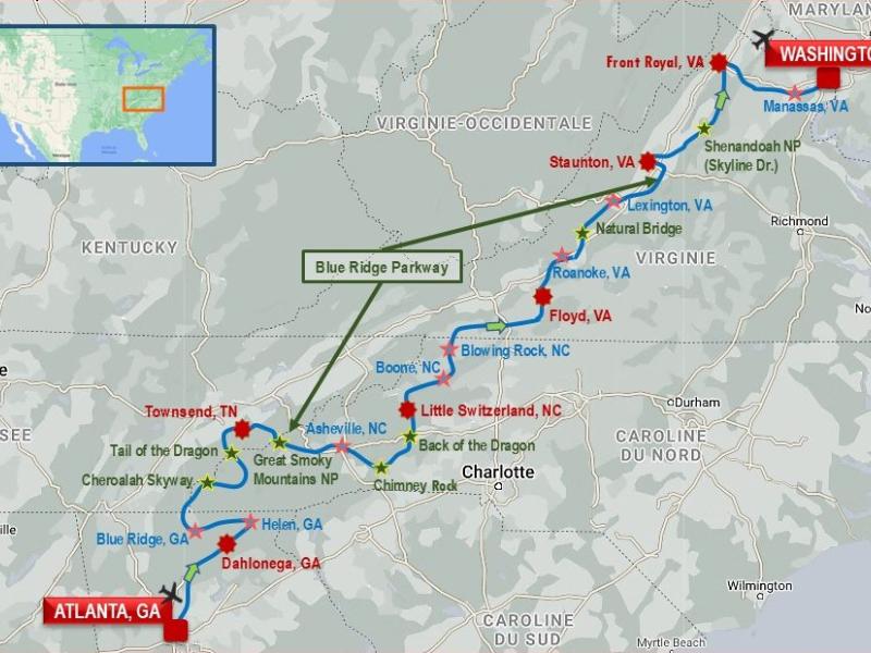 D'Atlanta à Washington, via les Great Smoky Mountains et les routes mythiques des Appalaches : Blue Ridge, Cherohala, Tail of the Dragon, Skyline Drive...