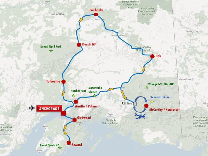 Au départ d'Anchorage, un magnifique itinéraire en boucle pour vous plonger dans la nature sauvage exceptionnelle de l'Alaska. Un must!