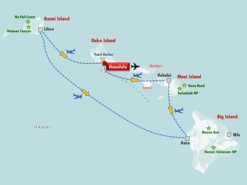 Hawaï est un archipel tout en contrastes. Découvrez Oahu, Big Island, Kauai et Maui, entre volcans, plages, montagnes et côtes sauvages. Vols inter-îles inclus!