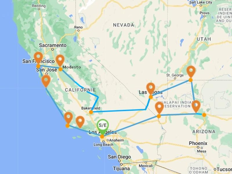 L'Ouest mythique : L.A., Grand Canyon, Monument Valley, Bryce Canyon, Vegas, Death Valley, Yosemite, San Francisco et la côte. Accompagnement francophone.