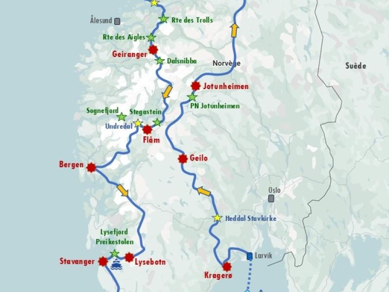 Les fabuleux paysages de Norvège, avec les routes iconiques (Route Atlantique, Route des Trolls, Route des Aigles...), les fjords, les Stavkirke, Berge, Trondheim et Stavanger. Départ de Hirtshals (DK).