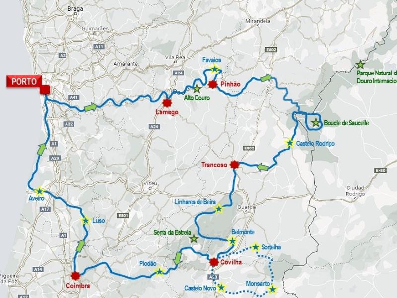 Au départ de Porto, le nord du Portugal, cet autre Pays des Mille Collines. Entre vignobles du Douro, routes de crète (Estrela), villages fortifiés, villes d'art (Coimbra) et montagne.